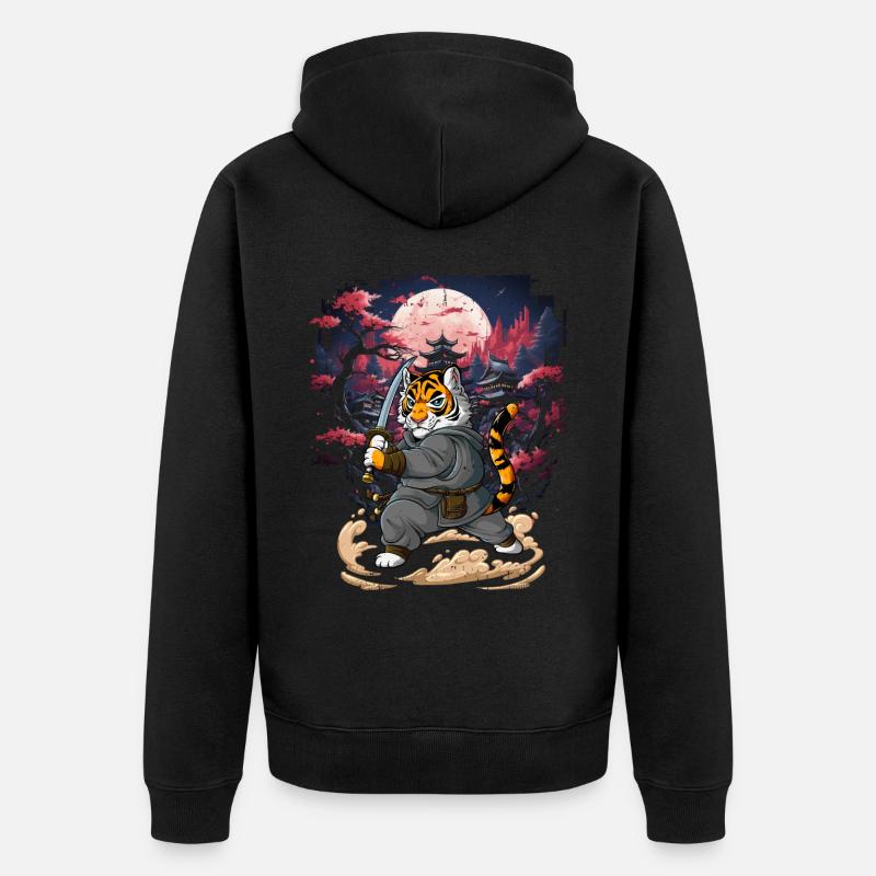 Tigre samouraï - Veste à capuche bio Premium Unisexe - noir