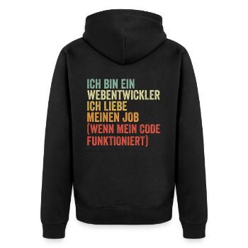 Webentwickler Programmierer Softwareentwickler - Unisex Premium Bio Zip Hoodie - Schwarz - Hinten - Nico (187cm)