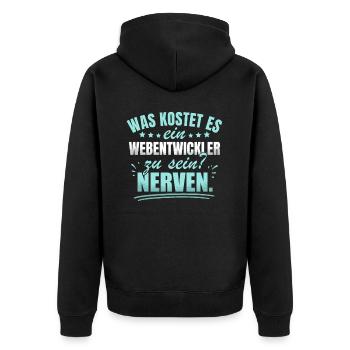 Webentwickler Programmierer Frontend-Entwickler - Unisex Premium Bio Zip Hoodie - Schwarz - Hinten - Nico (187cm)