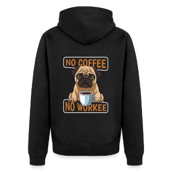 Coffee Cafe Pug No Coffee No Workee - Unisex Premium Organic Zip Hoodie - black - Back - Nico (187cm)