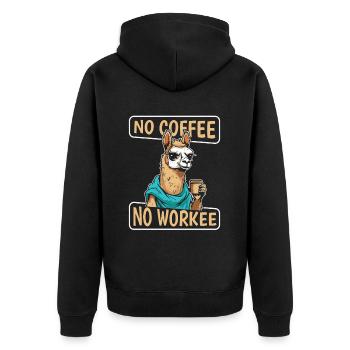 Kaffee Cafe Lama No Coffee No Workee - Unisex Premium Organic Zip Hoodie - black - Back - Nico (187cm)