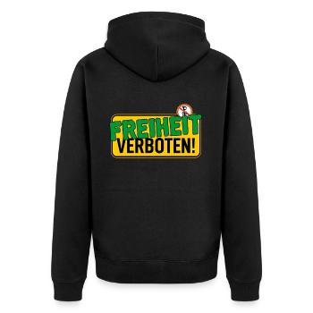 Schild: Freiheit Verboten - Unisex Premium Bio Zip Hoodie - Schwarz - Hinten - Nico (187cm)