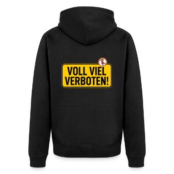Schild: Voll Viel Verboten - Unisex Premium Bio Zip Hoodie - Schwarz - Hinten - Nico (187cm)