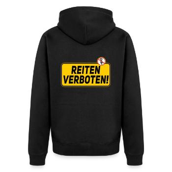 ATTENTION! Riding forbidden, horses fun - Unisex Premium Organic Zip Hoodie - black - Back - Nico (187cm)