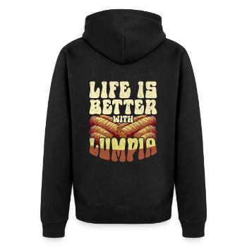 Lumpia Life Is Better With Lumpia - Unisex Premium Bio Zip Hoodie - Schwarz - Hinten - Nico (187cm)