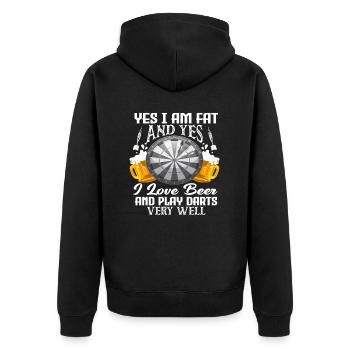 Dicker Dartspieler Dartsport - Unisex Premium Bio Zip Hoodie - Schwarz - Hinten - Nico (187cm)