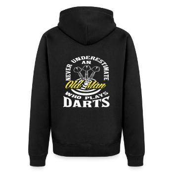 Dart Alter Mann Hobby Dartspieler - Unisex Premium Bio Zip Hoodie - Schwarz - Hinten - Nico (187cm)