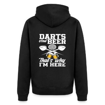 Dart Und Bier Deshalb Bin Ich Hier - Unisex Premium Bio Zip Hoodie - Schwarz - Hinten - Nico (187cm)