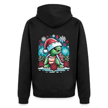 Frohes Fest Schildkröte: Weihnachtsmützenfreude - Unisex Premium Bio Zip Hoodie - Schwarz - Hinten - Nico (187cm)