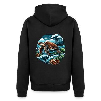 Tortue de la vie marine : vagues de l’océan et coraux - Veste à capuche bio Premium Unisexe - noir - Dos - Nico (187cm)