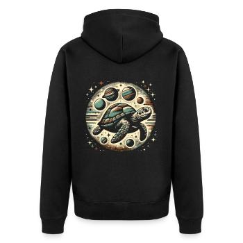 Galaktische Schildkröte: Universums Erkundung - Unisex Premium Bio Zip Hoodie - Schwarz - Hinten - Nico (187cm)