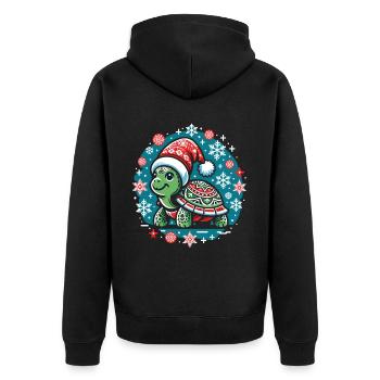 Schildkröte im Winterwunderland: Schneeflockentanz - Unisex Premium Bio Zip Hoodie - Schwarz - Hinten - Nico (187cm)