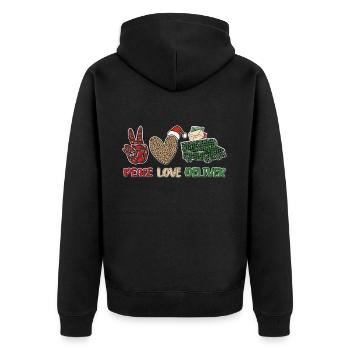 Peace Love Deliver - Unisex Premium Bio Zip Hoodie - Schwarz - Hinten - Nico (187cm)