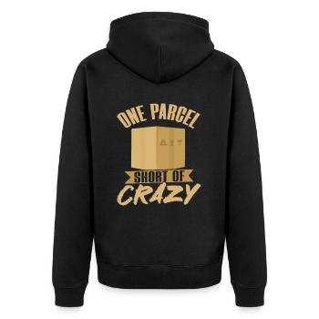 One Parcel Short Of Crazy - Unisex Premium Bio Zip Hoodie - Schwarz - Hinten - Nico (187cm)