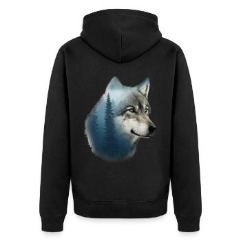 Wolf - Unisex Premium Organic Zip Hoodie - black - Back - Nico (187cm)