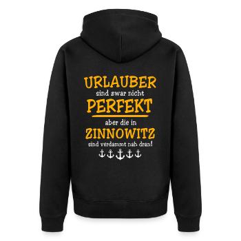 Zinnowitz Urlaub Souvenir - Unisex Premium Bio Zip Hoodie - Schwarz - Hinten - Nico (187cm)