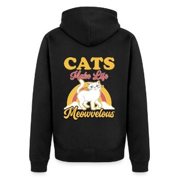 Cats Make Life Meowvelous Funny Cat Lover Humor - Unisex Premium Bio Zip Hoodie - Schwarz - Hinten - Nico (187cm)