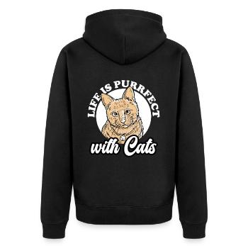 Life is Purrfect with Cats Feline Kitten Cat Lover - Unisex Premium Bio Zip Hoodie - Schwarz - Hinten - Nico (187cm)