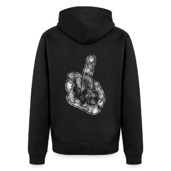 Middle Finger Statement Misanthrope - Unisex Premium Bio Zip Hoodie - Schwarz - Hinten - Nico (187cm)
