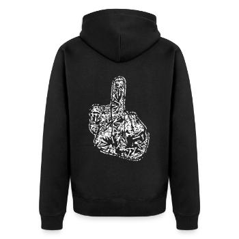 Middle Finger Tools Misanthrope - Unisex Premium Bio Zip Hoodie - Schwarz - Hinten - Nico (187cm)