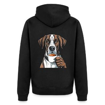 Deutsche Dogge Kaffee - Unisex Premium Bio Zip Hoodie - Schwarz - Hinten - Nico (187cm)