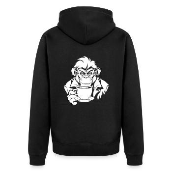 Affe Kaffee - Unisex Premium Bio Zip Hoodie - Schwarz - Hinten - Nico (187cm)