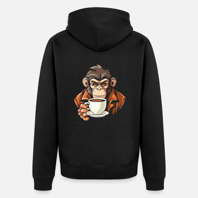 Affe Kaffee - Unisex Premium Bio Zip Hoodie - Schwarz