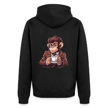 Monkey Coffee - Unisex Premium Organic Zip Hoodie - black - Back - Nico (187cm)