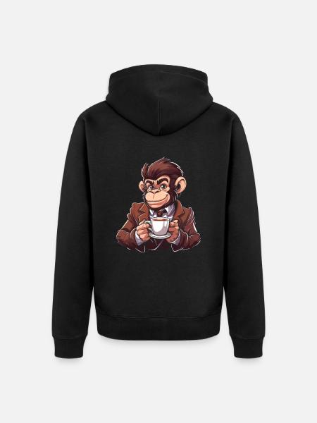 Monkey Coffee - Unisex Premium Organic Zip Hoodie - black