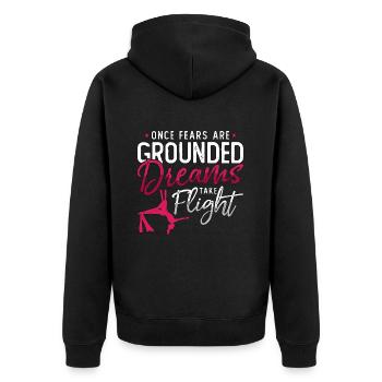 Aerialist Once Fears Are Grounded Loves Trapeze - Unisex Premium Bio Zip Hoodie - Schwarz - Hinten - Nico (187cm)