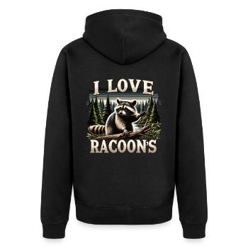 Nature-Loving Raccoon: Forest and Love - Unisex Premium Organic Zip Hoodie - black - Back - Nico (187cm)