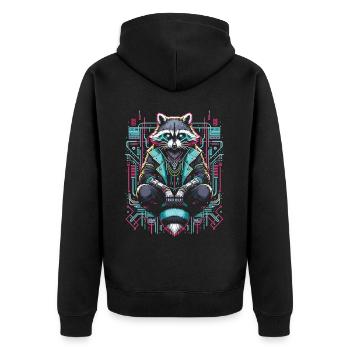 Raton laveur à la lumière des néons : Cyberpunk - Veste à capuche bio Premium Unisexe - noir - Dos - Nico (187cm)