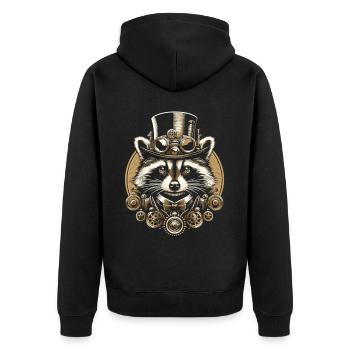 Steampunk Waschbär: Mechanische Abenteuer - Unisex Premium Bio Zip Hoodie - Schwarz - Hinten - Nico (187cm)