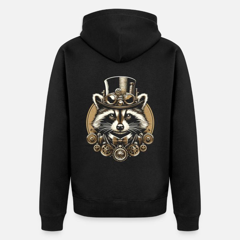 Steampunk Raccoon : Aventures mécaniques - Veste à capuche bio Premium Unisexe - noir