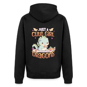Just a cute Girl who loves Dragons - Kawaii Dragon - Unisex Premium Organic Zip Hoodie - black - Back - Nico (187cm)