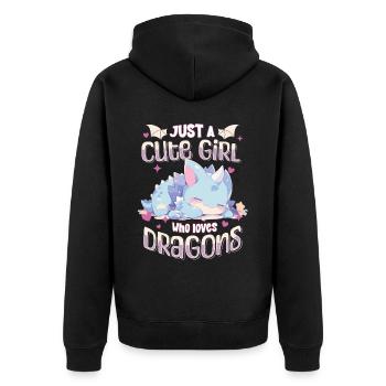 Just a cute Girl who loves Dragons - Kawaii Dragon - Unisex Premium Organic Zip Hoodie - black - Back - Nico (187cm)