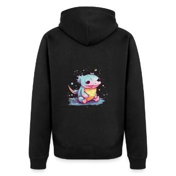 Süßer Anime -Stil Axolotl Kawaii - Unisex Premium Bio Zip Hoodie - Schwarz - Hinten - Nico (187cm)