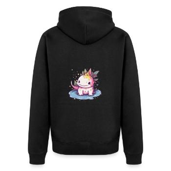 Süßer Anime -Stil Axolotl Kawaii - Unisex Premium Bio Zip Hoodie - Schwarz - Hinten - Nico (187cm)