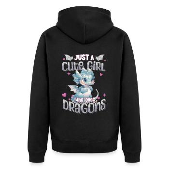 Just a cute Girl who loves Dragons - Kawaii Dragon - Unisex Premium Organic Zip Hoodie - black - Back - Nico (187cm)