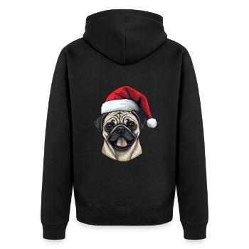 Pug Hund Mops Kopf Weihnachten Portät - Unisex Premium Bio Zip Hoodie - Schwarz - Hinten - Nico (187cm)