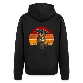 Lustige Katzen -Selfie Ufos Alien Spaceship Kitty - Unisex Premium Bio Zip Hoodie - Schwarz - Hinten - Nico (187cm)
