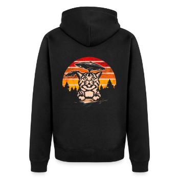 Lustige Katzen -Selfie Ufos Alien Spaceship Kitty - Unisex Premium Bio Zip Hoodie - Schwarz - Hinten - Nico (187cm)