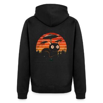 Lustige Katzen -Selfie Ufos Alien Spaceship Kitty - Unisex Premium Bio Zip Hoodie - Schwarz - Hinten - Nico (187cm)