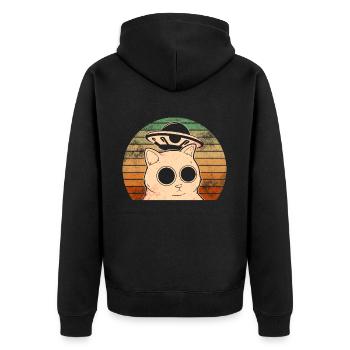 Lustige Katzen -Selfie Ufos Alien Spaceship Kitty - Unisex Premium Bio Zip Hoodie - Schwarz - Hinten - Nico (187cm)
