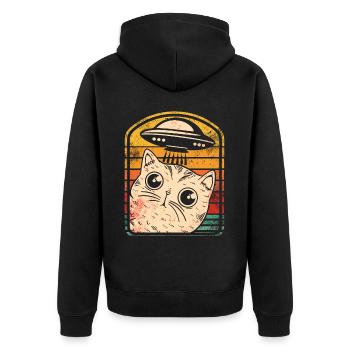 Lustige Katzen -Selfie Ufos Alien Spaceship Kitty - Unisex Premium Bio Zip Hoodie - Schwarz - Hinten - Nico (187cm)