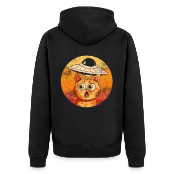 Lustige Katzen -Selfie Ufos Alien Spaceship Kitty - Unisex Premium Bio Zip Hoodie - Schwarz - Hinten - Nico (187cm)