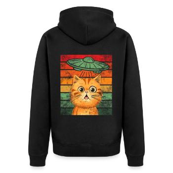 Lustige Katzen -Selfie Ufos Alien Spaceship Kitty - Unisex Premium Bio Zip Hoodie - Schwarz - Hinten - Nico (187cm)