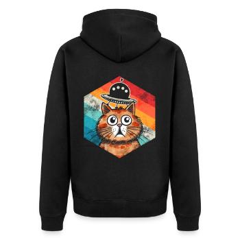 Lustige Katzen -Selfie Ufos Alien Spaceship Kitty - Unisex Premium Bio Zip Hoodie - Schwarz - Hinten - Nico (187cm)