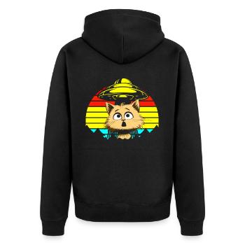 Lustige Katzen -Selfie Ufos Alien Spaceship Kitty - Unisex Premium Bio Zip Hoodie - Schwarz - Hinten - Nico (187cm)