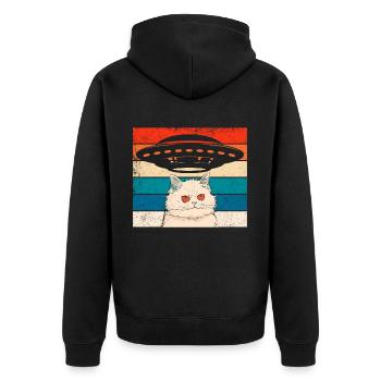 Lustige Katzen -Selfie Ufos Alien Spaceship Kitty - Unisex Premium Bio Zip Hoodie - Schwarz - Hinten - Nico (187cm)